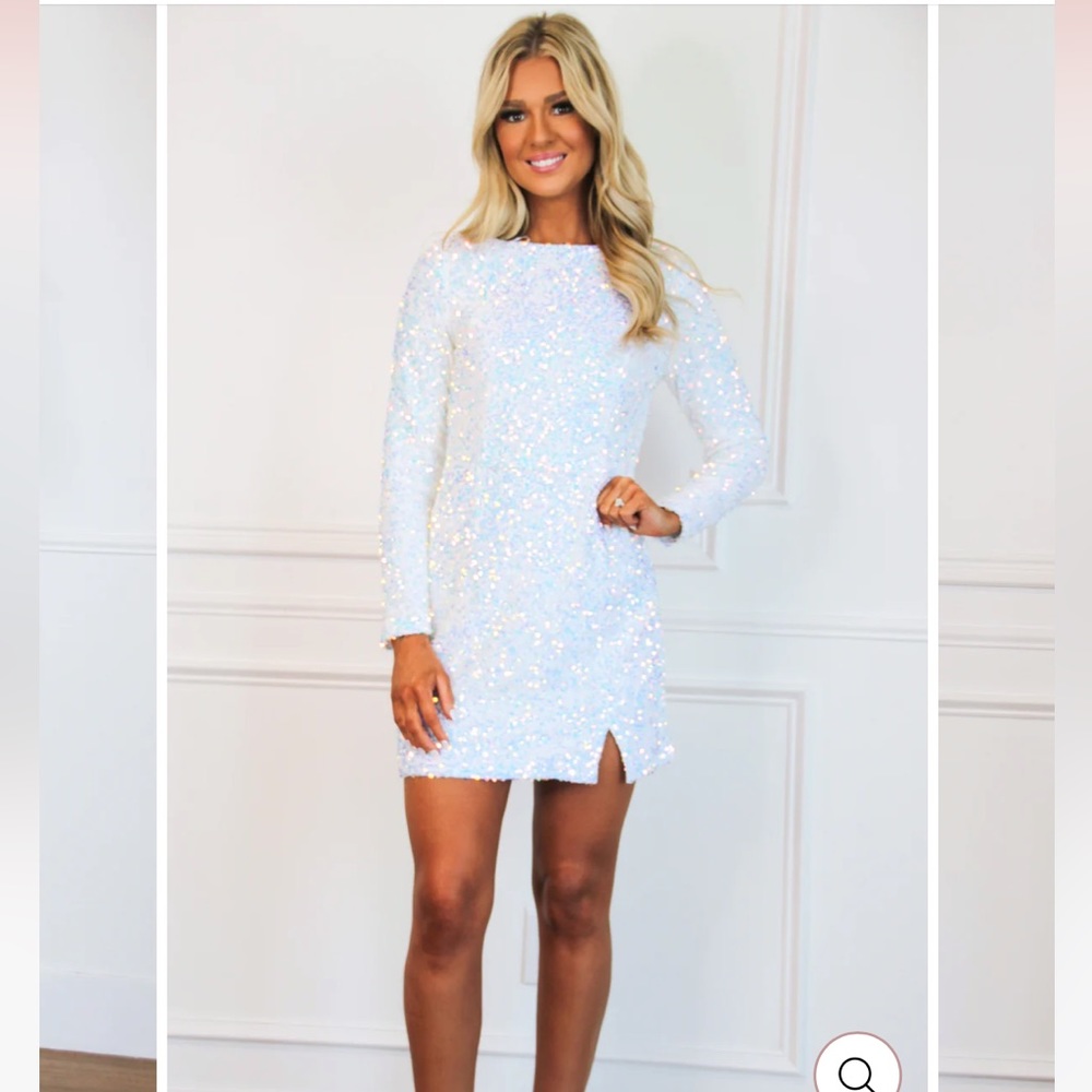 White Sequin Long Sleeve Dress